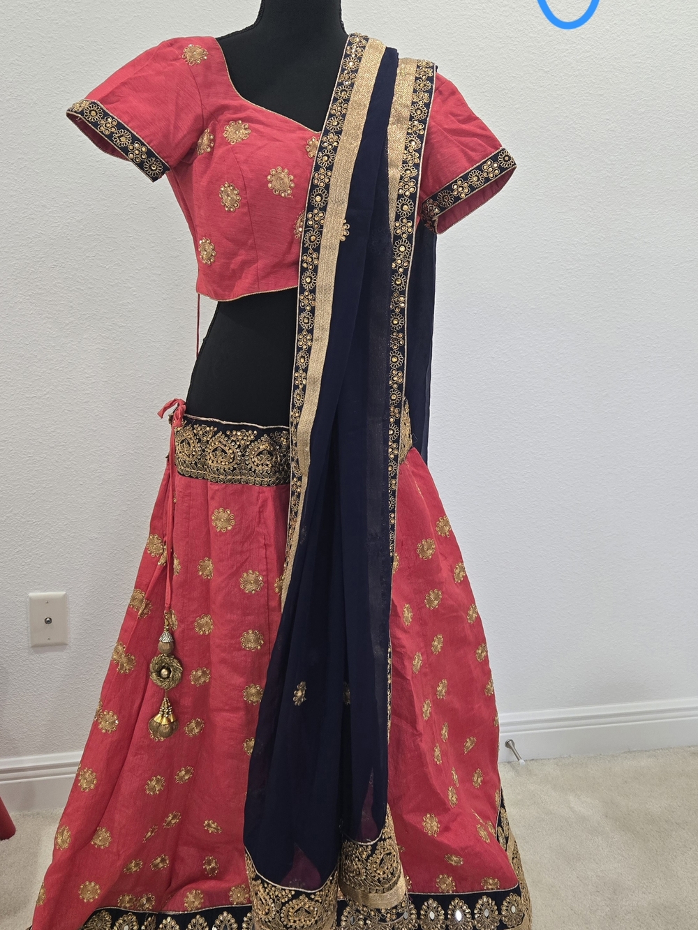 Traditional Women's Pink & Navy Embroidered Lehenga Skirt Set